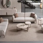 Elora Set Sofa featuring modern mechanism sofas and a tub-style armchair arranged in a spacious living room setting.