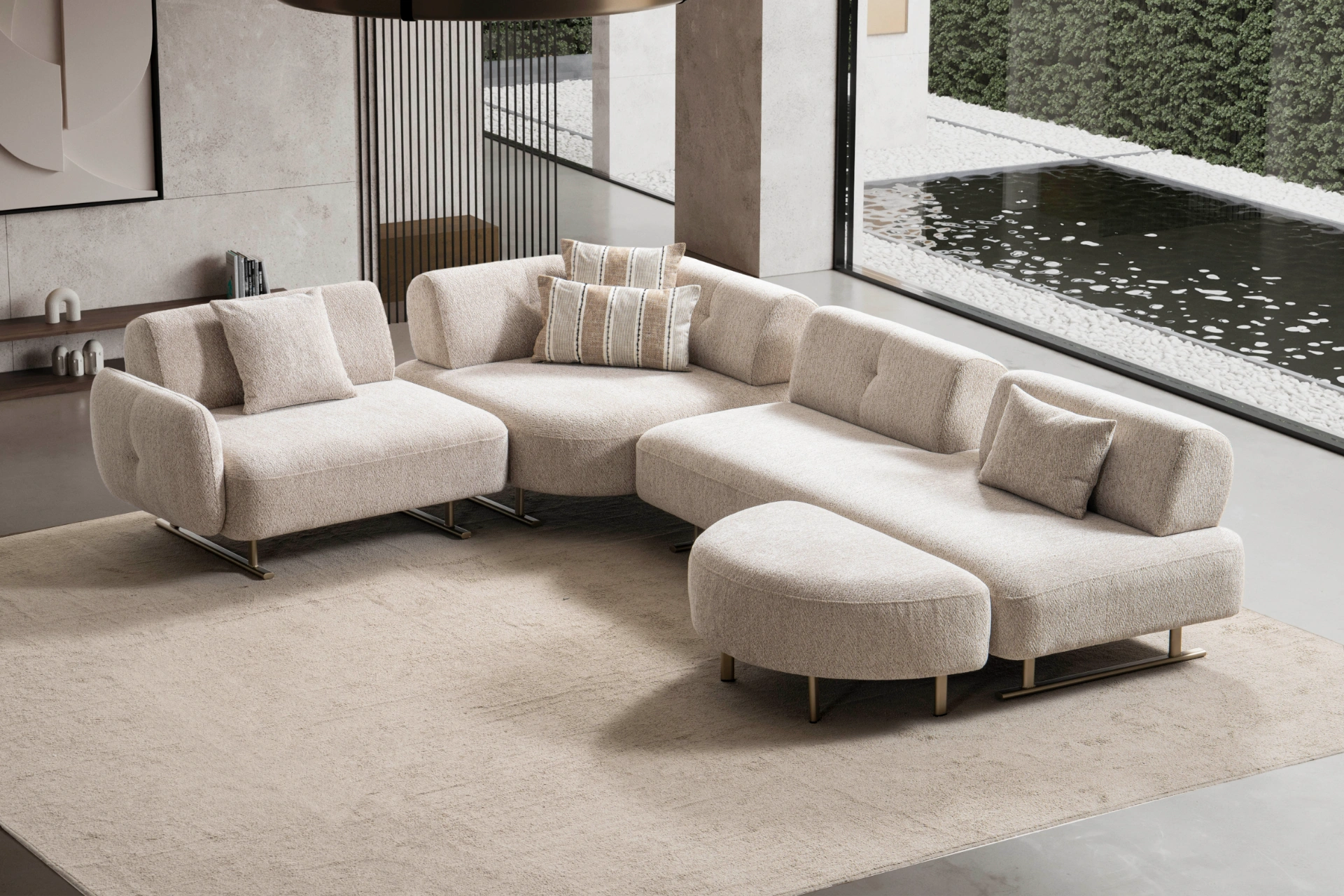 Flexa-Corner-Sofa-SofaTurkey-Modular-Design-Comfort-modern-luxury-Contemporary-4.webp Flexa Ugaona Sofa 3 Modula With Pouf - Slika 1