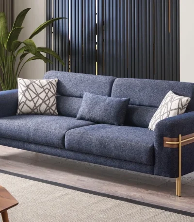 Lina Two Seater Sofa featuring modern armrest accents, subtle metallic legs, and a wide seating surface.