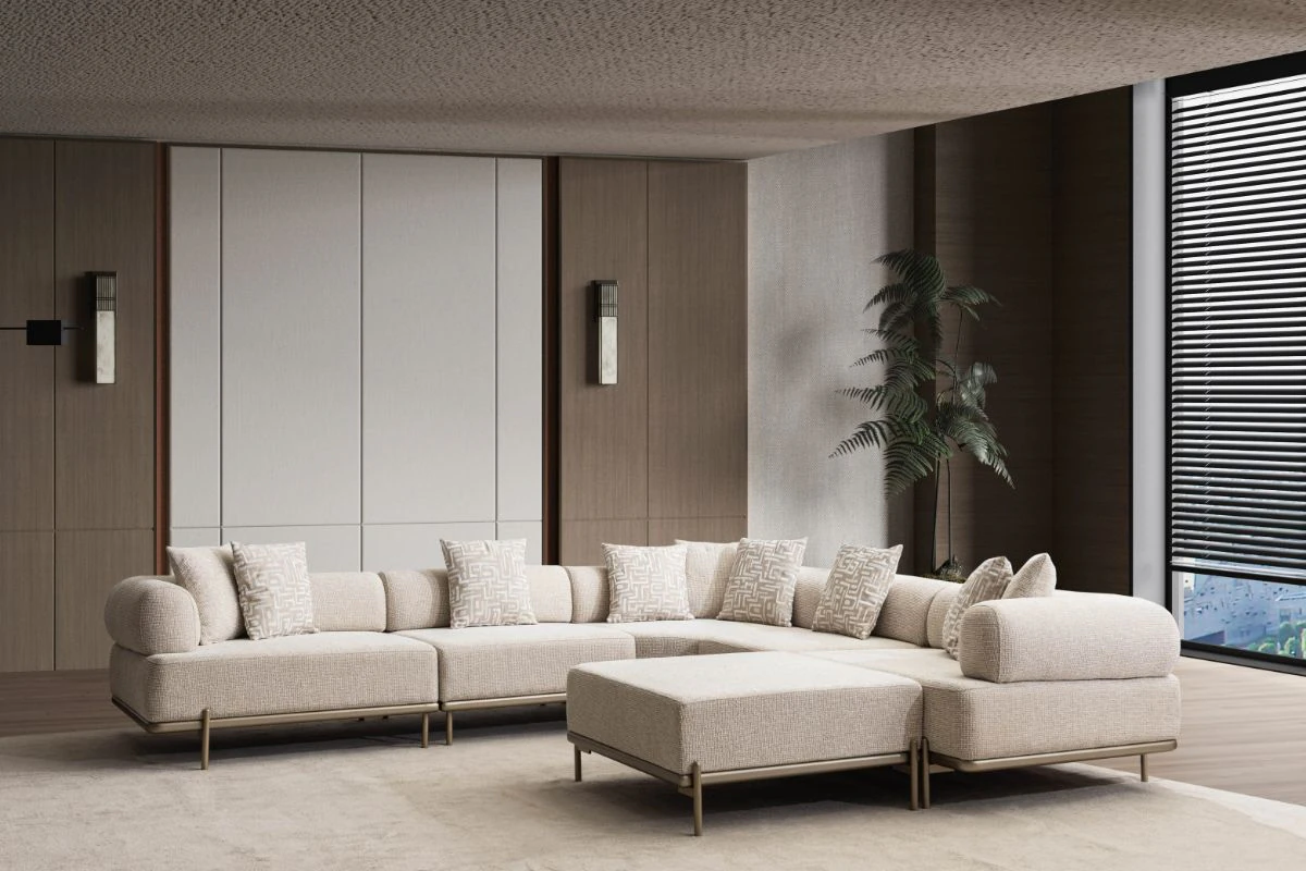 Alexia Corner Sofa SofaTurkey corner sofa set Europe factory direct furniture Turkish sofa cream corner couch high quality modular seating 2 A masterpiece of modern furniture design showcasing elegant curves and perfectly suited for high-end European living spaces.
