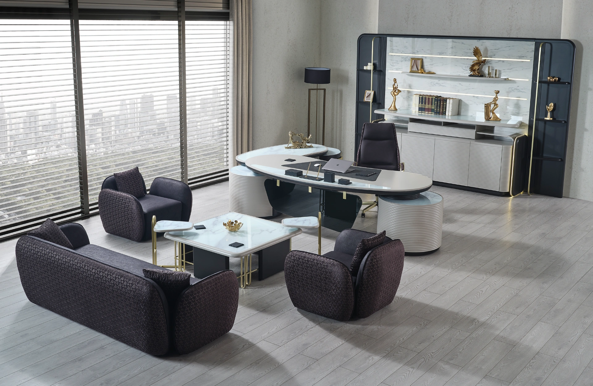 Alpha Office Set SofaTurkey Premium Executive office luxury turkish office furniture professional menager office 7 The Alpha Office Set defines modern leadership. The large executive desk, combined with the premium seating group, offers the perfect blend of power and professional comfort.