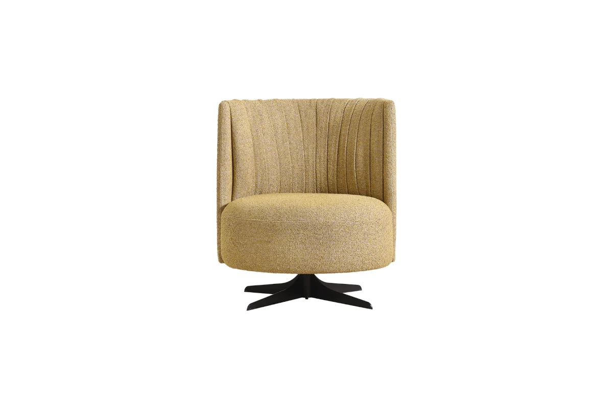 Elevate your interior with the Cloud Armchair. It stands out with its unique vertical stitching on the backrest, vibrant mustard yellow texture, and smooth base for superior functional luxury.