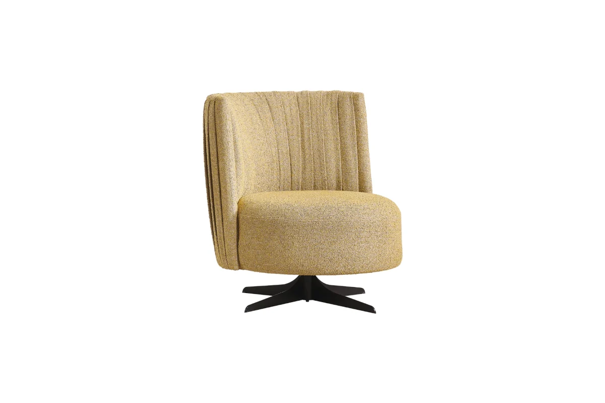 Elevate your interior with the Cloud Armchair. It stands out with its unique vertical stitching on the backrest, vibrant mustard yellow texture, and smooth base for superior functional luxury.