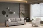 The Elina Sofa Set redefines contemporary lifestyle with its unique textured upholstery and minimalist silhouette. It's designed for those who value both aesthetic elegance and everyday durability.