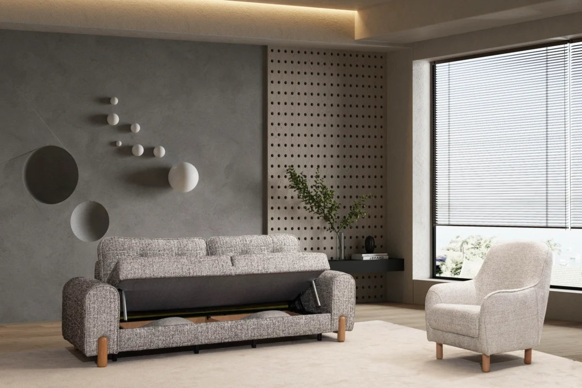The Elina Sofa Set redefines contemporary lifestyle with its unique textured upholstery and minimalist silhouette. It's designed for those who value both aesthetic elegance and everyday durability.