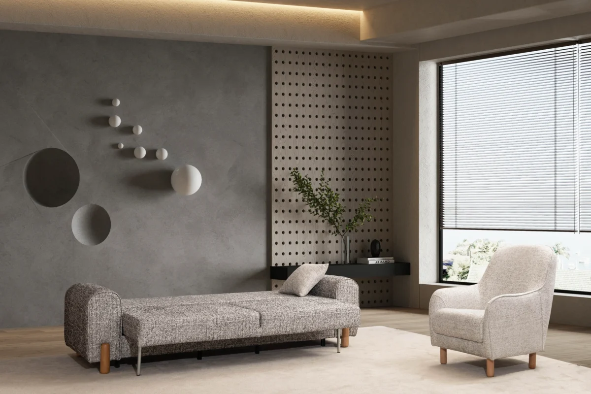 The Elina Sofa Set redefines contemporary lifestyle with its unique textured upholstery and minimalist silhouette. It's designed for those who value both aesthetic elegance and everyday durability.