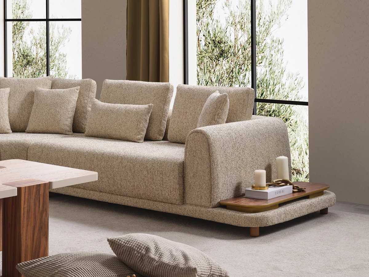 The Elysian Corner Sofa redefines seating with its cloud-like comfort, stylish upholstery, and integrated side tables. A versatile masterpiece for the modern European lifestyle.