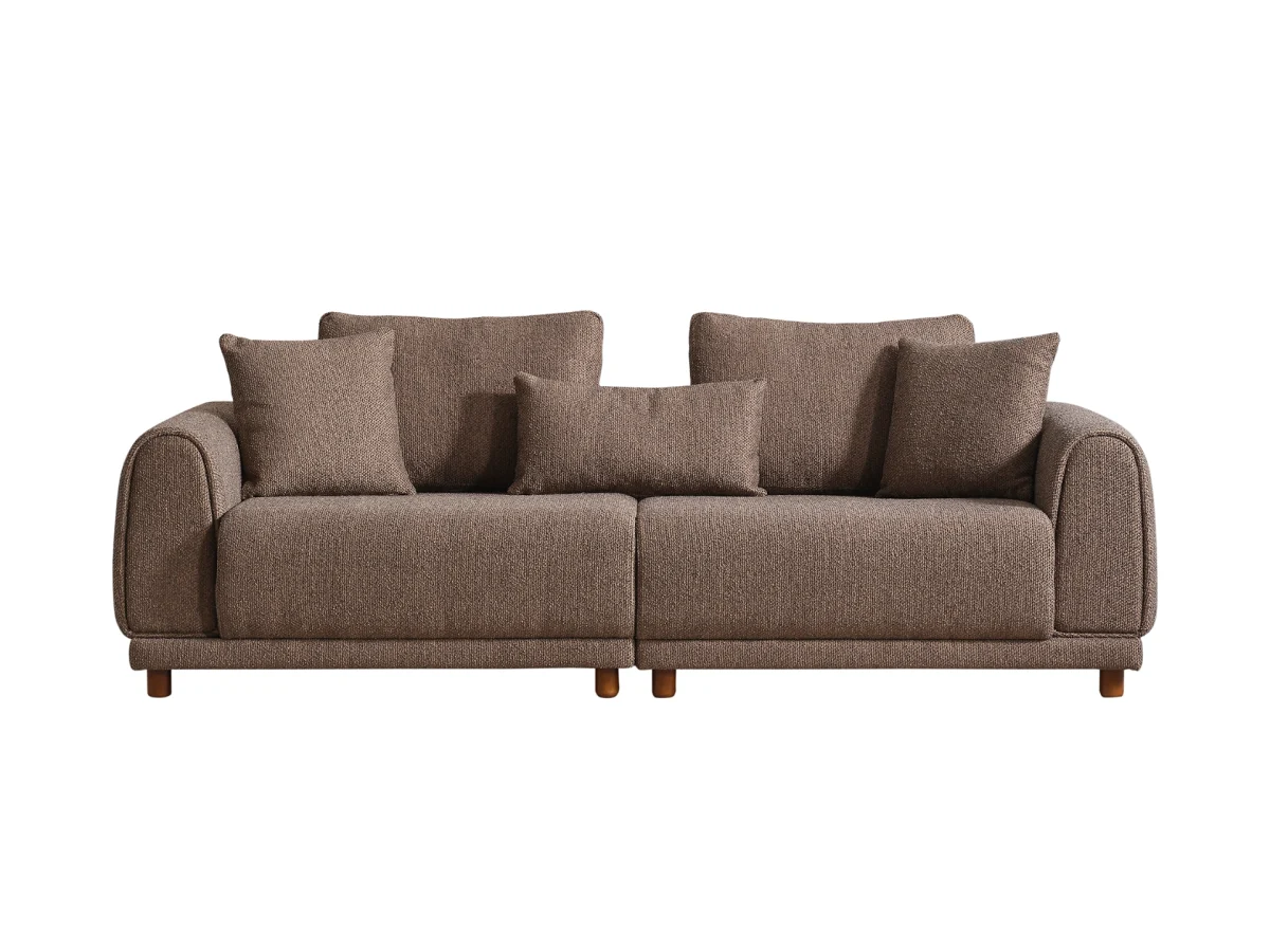 The Elysian Sofa combines minimalist elegance with the comfortable texture of premium fabric. A perfect centerpiece for sophisticated European living rooms.