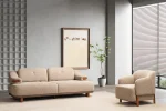 A masterpiece of organic textures and design. The Estelle sofa set stands out with its premium fabric upholstery for a comfortable and luxurious living space.