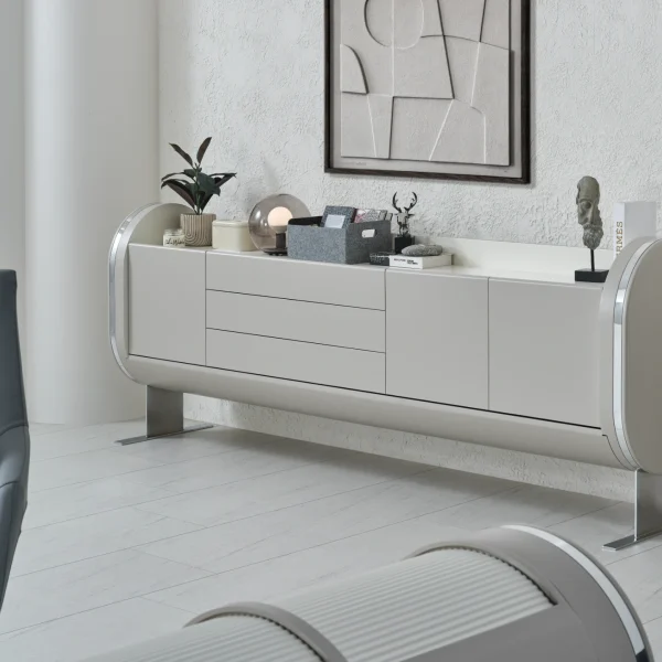 The Freya Office Console is the perfect blend of futuristic design and high-capacity storage. Elevate your executive office with this stylish, streamlined console.