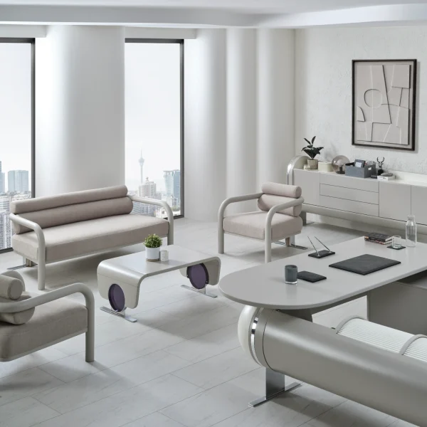 The Freya Office Set combines organic curves with professional elegance. It's a complete, futuristic solution for modern executives who value both avant-garde style and ergonomic comfort.