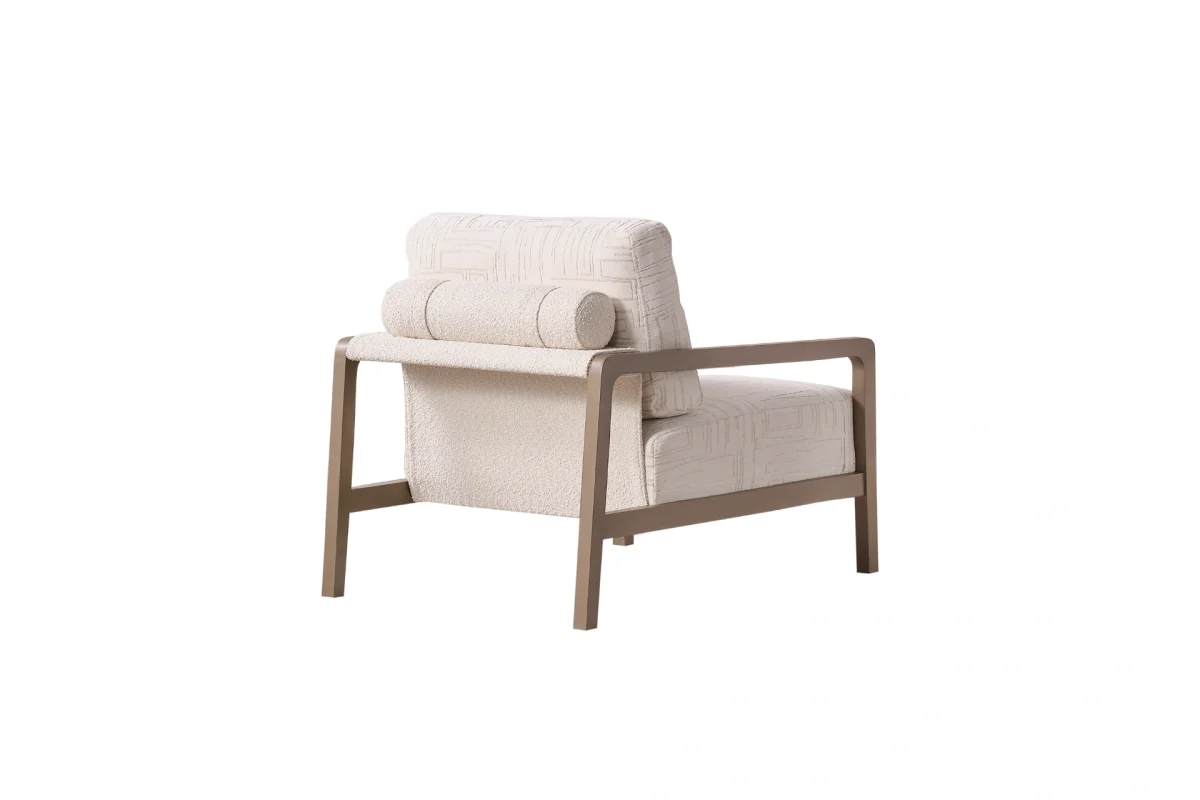 The Inara Armchair is a sculptural masterpiece with its bold frame and premium upholstery. A perfect statement piece on its own or as a complement to the Inara set.