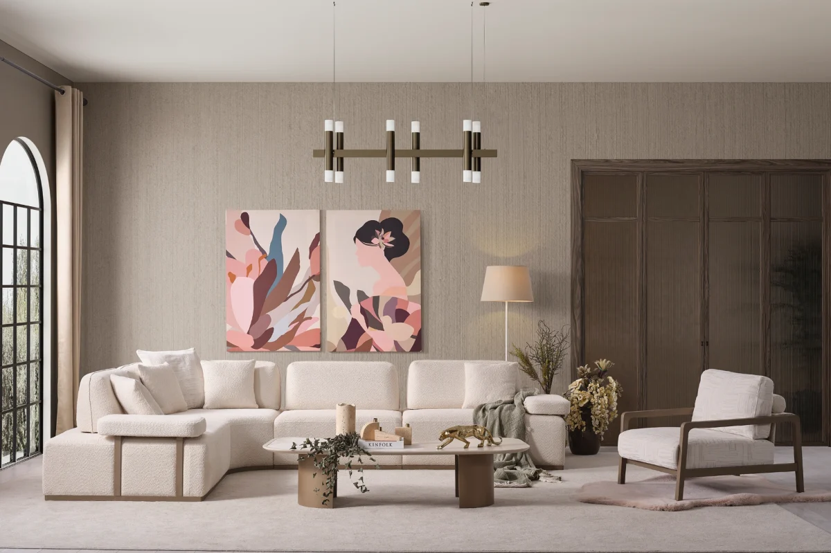The Inara Corner Sofa Set adds a sophisticated touch to your living space with its timeless fabric and minimalist design. Its modular structure allows it to perfectly fit into any room.