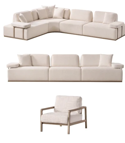 The Inara Corner Sofa Set adds a sophisticated touch to your living space with its timeless fabric and minimalist design. Its modular structure allows it to perfectly fit into any room.
