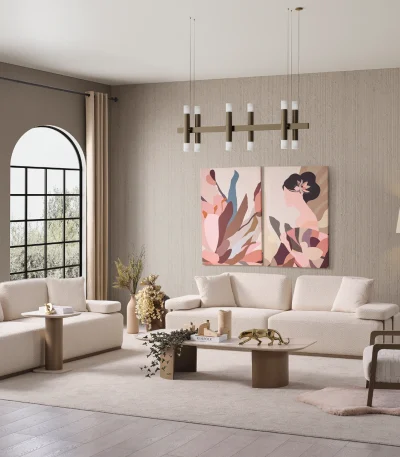 The Inara Corner Sofa Set adds a sophisticated touch to your living space with its timeless fabric and minimalist design. Its modular structure allows it to perfectly fit into any room.