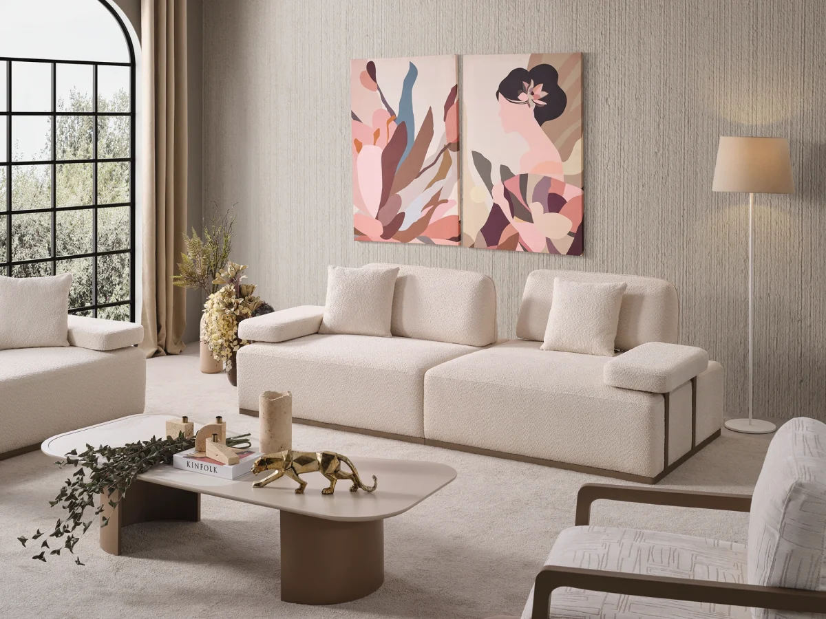 The Inara Corner Sofa Set adds a sophisticated touch to your living space with its timeless fabric and minimalist design. Its modular structure allows it to perfectly fit into any room.
