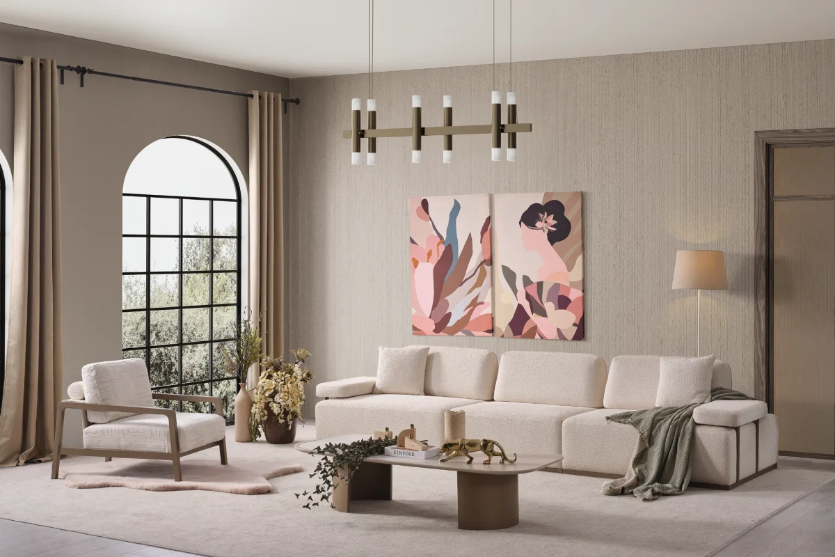 The Inara Corner Sofa Set adds a sophisticated touch to your living space with its timeless fabric and minimalist design. Its modular structure allows it to perfectly fit into any room.