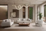 Laos Sofa Set by SofaTurkey featuring a modern rounded design in premium white boucle fabric, including two sofas and an armchair in a minimalist living room setting.