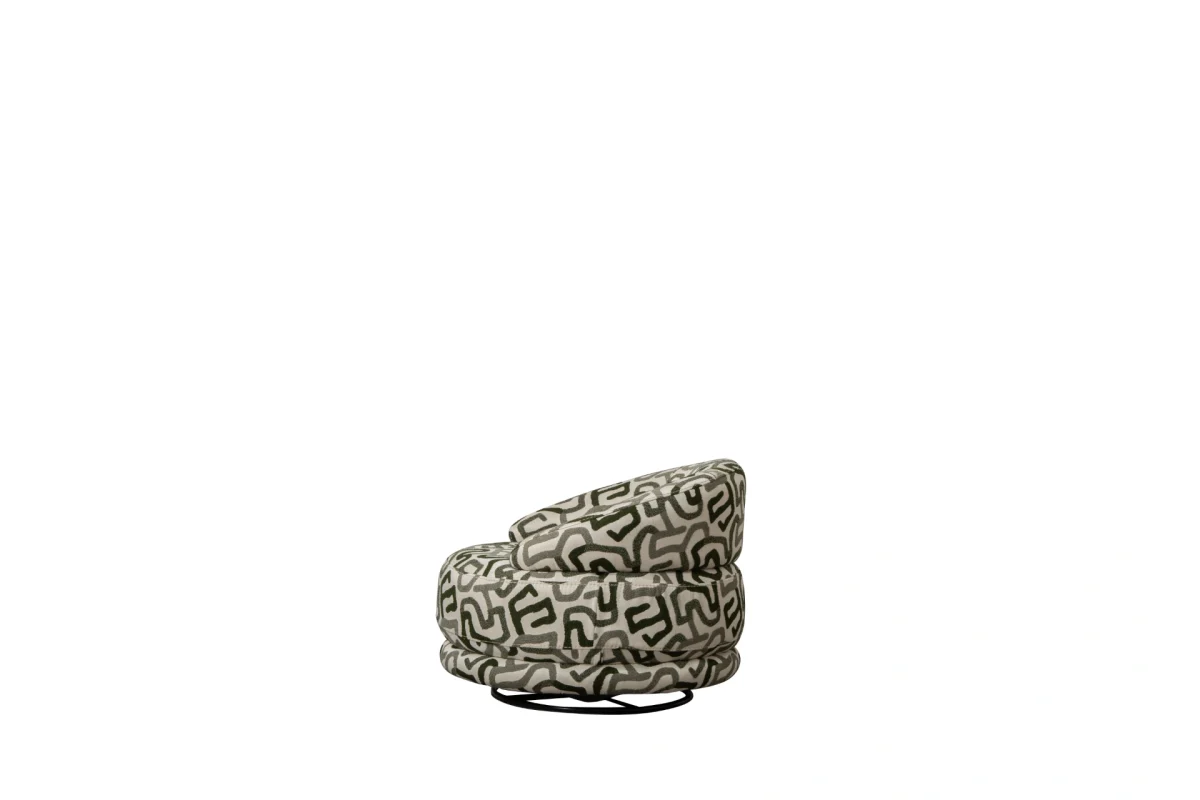 Lara Armchair: Spin in style with our geometric masterpiece. The perfect blend of retro patterns and modern comfort.