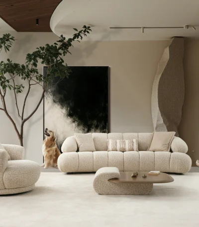 The Loris Corner Sofa Set redefines the modern living space. With its unique texture and fabric, it offers a sophisticated modular solution for contemporary European homes.