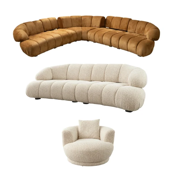 The Loris Corner Sofa Set redefines the modern living space. With its unique texture and fabric, it offers a sophisticated modular solution for contemporary European homes.