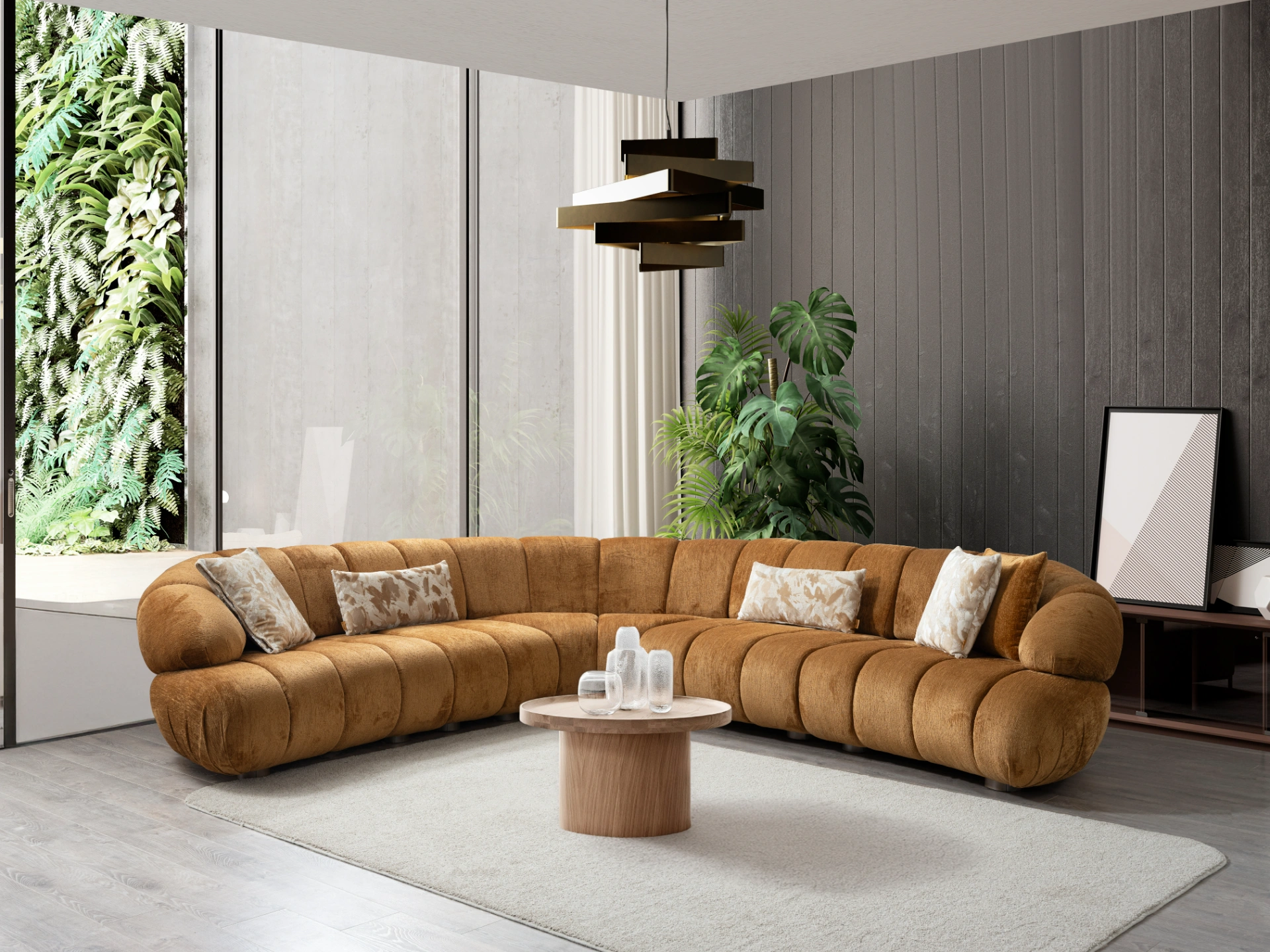 Loris Corner Sofa SofaTurkey modular design turkish furniture luxury couch Turkish Design Modern Living 1 Experience the fusion of art and comfort with the Loris Corner Sofa. With its striking texture and modular flexibility, it's a top-tier design piece for a modern lifestyle.