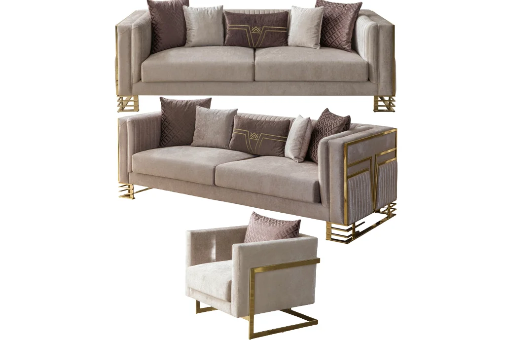 Gold Sofa Set 3+3+1 - SofaTurkey11 Gold Sofa Set - Image 1