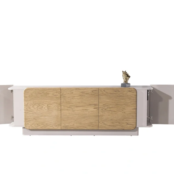 The Lumina Office Console is a masterpiece of functional art. With its seamlessly concealed compartments and distinctive curved silhouette, it offers a sophisticated storage solution for modern executives.