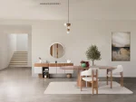 The Milan Dining Table Set is a masterpiece of contemporary craftsmanship. Designed to be the heart of your home, this set includes a stunning dining table with a bold, sculptural pedestal. Its rounded edges create an atmosphere perfect for long meals and meaningful conversations.