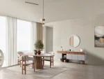 The Milan Dining Table Set is a masterpiece of contemporary craftsmanship. Designed to be the heart of your home, this set includes a stunning dining table with a bold, sculptural pedestal. Its rounded edges create an atmosphere perfect for long meals and meaningful conversations.