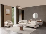 The Milan Sofa Set combines organic curves with elegant fabric textures. This modular masterpiece offers flexible seating arrangements.