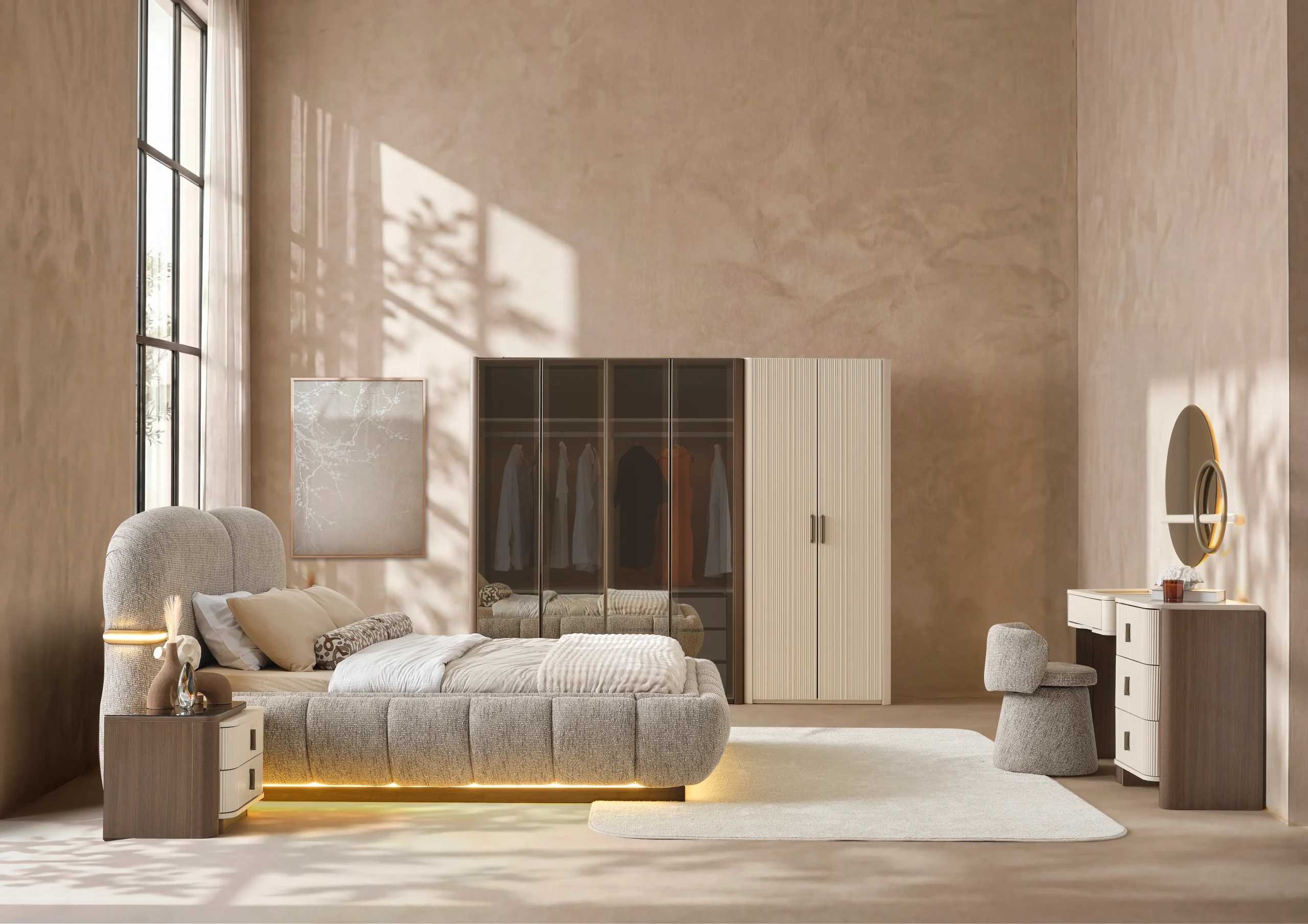 Milano Bedroom Set - Bedstead - Luxury Turkish Bedroom Furniture 6 Milano Bedroom Pouf - Image 1