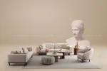 Elevate your living space with the Noa Sofa Set, a masterpiece of contemporary furniture design that balances bold aesthetics with cloud-like comfort.