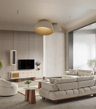 Experience comfort with the Nola Sofa Set. Its elegant fabric and curved silhouette offer a perfect blend of modern aesthetics and comfortable living.