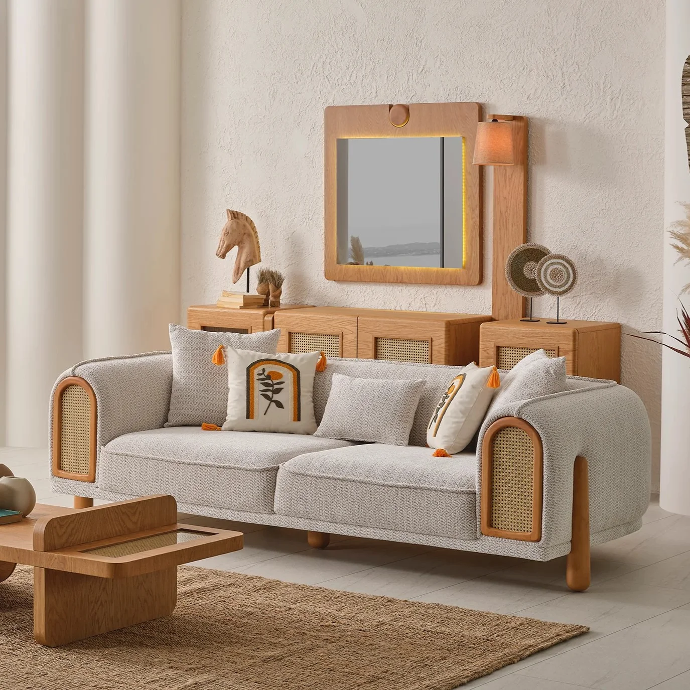 Venera Sofa Set - Luxury Wooden Sofa Set - High-Quality Turkey Origin 11 A tranquil Venera Sofa situated in a brightly lit, peaceful living space, designed to evoke a sense of calm, balance, and refined home living.
