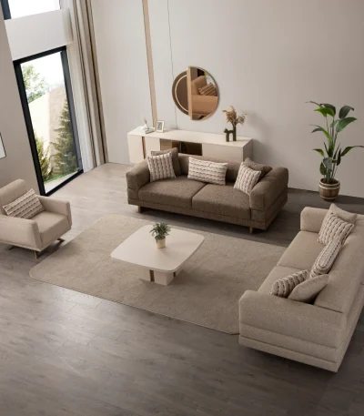 Experience the perfect blend of minimalist aesthetics and superior comfort. The Vento Sofa Set is designed for stylish European homes and is crafted from highly durable, premium textured fabric.