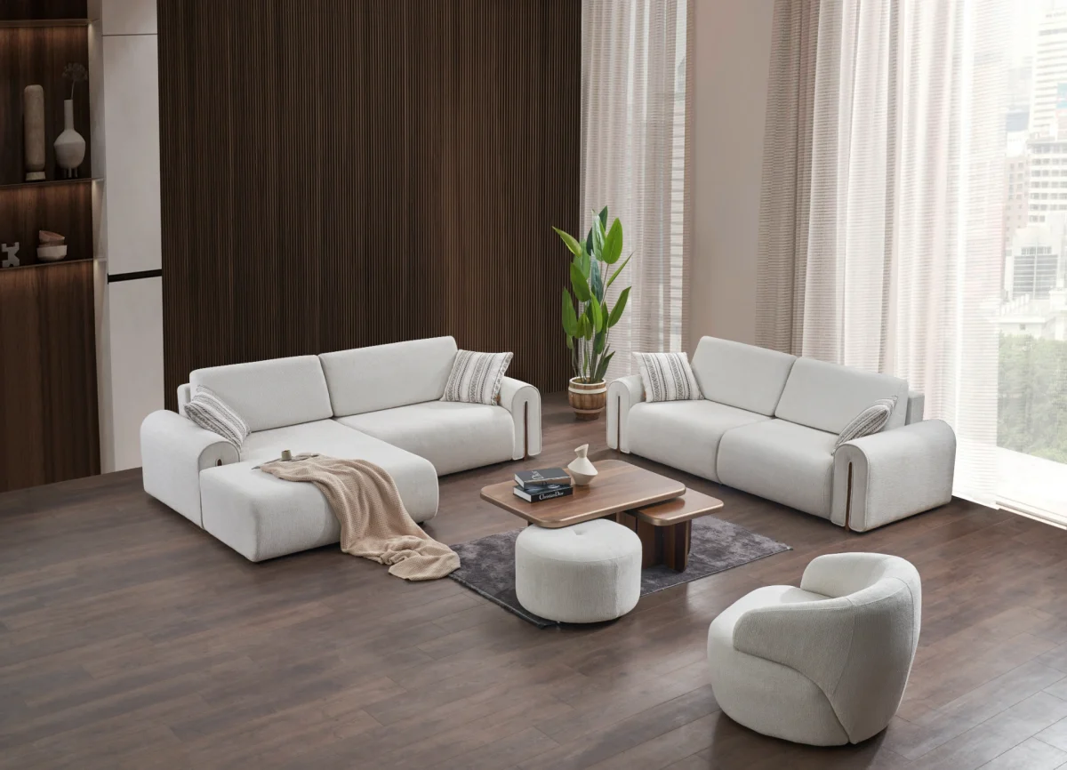 The Vogue Corner Sofa Set defines modern luxury with its soft fabric and sophisticated modular design. It's the perfect blend of comfort and high-end aesthetics for your home.
