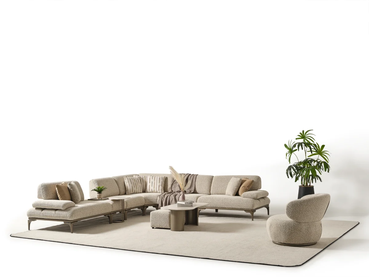 The Bolis Corner Sofa Set redefines the modern living space. With its unique texture and fabric, it offers a sophisticated modular solution for contemporary European homes.