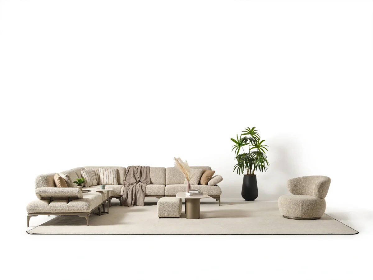 The Bolis Corner Sofa Set redefines the modern living space. With its unique texture and fabric, it offers a sophisticated modular solution for contemporary European homes.