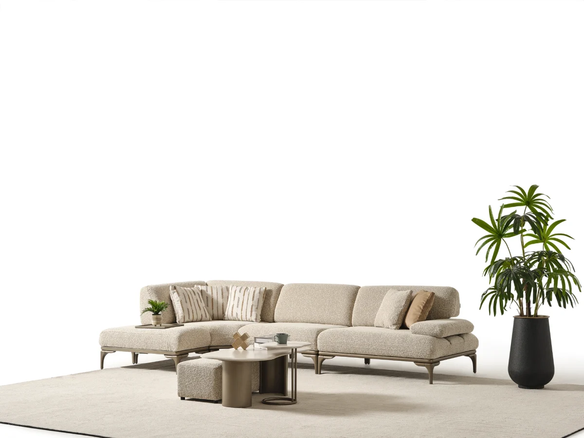 The Bolis Corner Sofa redefines the modern living space. With its unique texture and fabric, it offers a sophisticated modular solution for contemporary European homes.