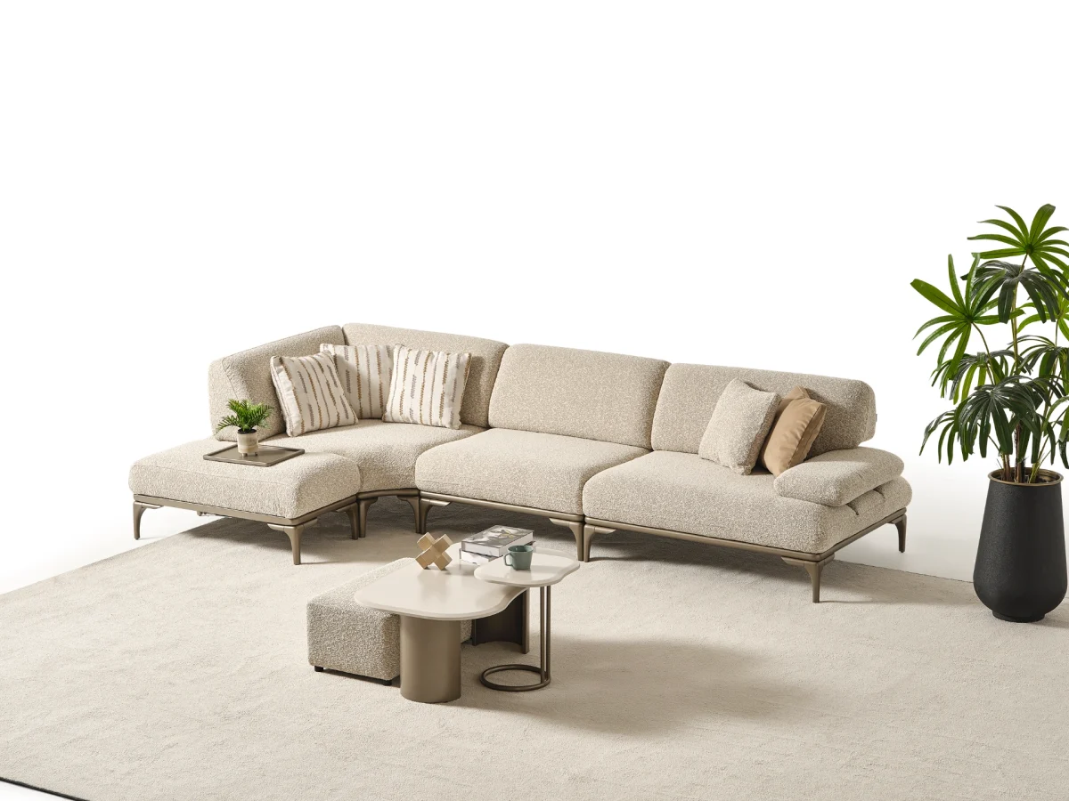 The Bolis Corner Sofa redefines the modern living space. With its unique texture and fabric, it offers a sophisticated modular solution for contemporary European homes.