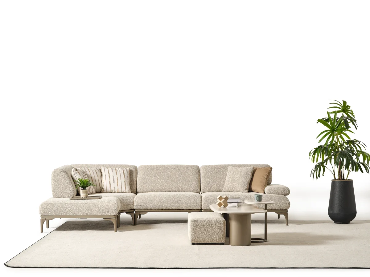 The Bolis Corner Sofa redefines the modern living space. With its unique texture and fabric, it offers a sophisticated modular solution for contemporary European homes.