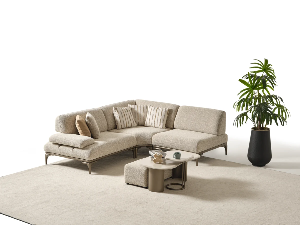The Bolis Corner Sofa redefines the modern living space. With its unique texture and fabric, it offers a sophisticated modular solution for contemporary European homes.