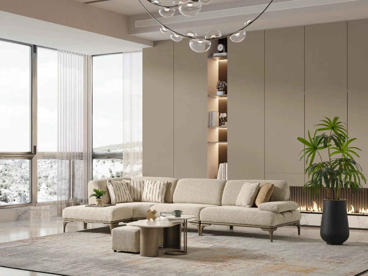 The Bolis Corner Sofa redefines the modern living space. With its unique texture and fabric, it offers a sophisticated modular solution for contemporary European homes.