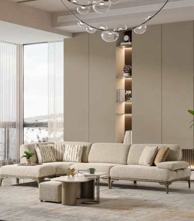 The Bolis Corner Sofa redefines the modern living space. With its unique texture and fabric, it offers a sophisticated modular solution for contemporary European homes.