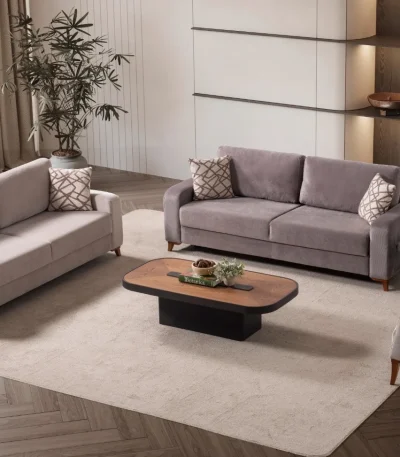 Bria Set Sofa featuring two modern convertible sofas and a high-back armchair arranged in a living room setting.