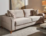 The Bria Sofa is a modern sleeper sofa featuring a built-in storage compartment under the seat and a mechanism that converts it into a bed.