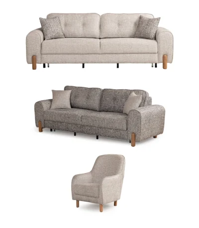 The Elina Sofa Set redefines contemporary lifestyle with its unique textured upholstery and minimalist silhouette. It's designed for those who value both aesthetic elegance and everyday durability.