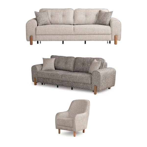 The Elina Sofa Set redefines contemporary lifestyle with its unique textured upholstery and minimalist silhouette. It's designed for those who value both aesthetic elegance and everyday durability.