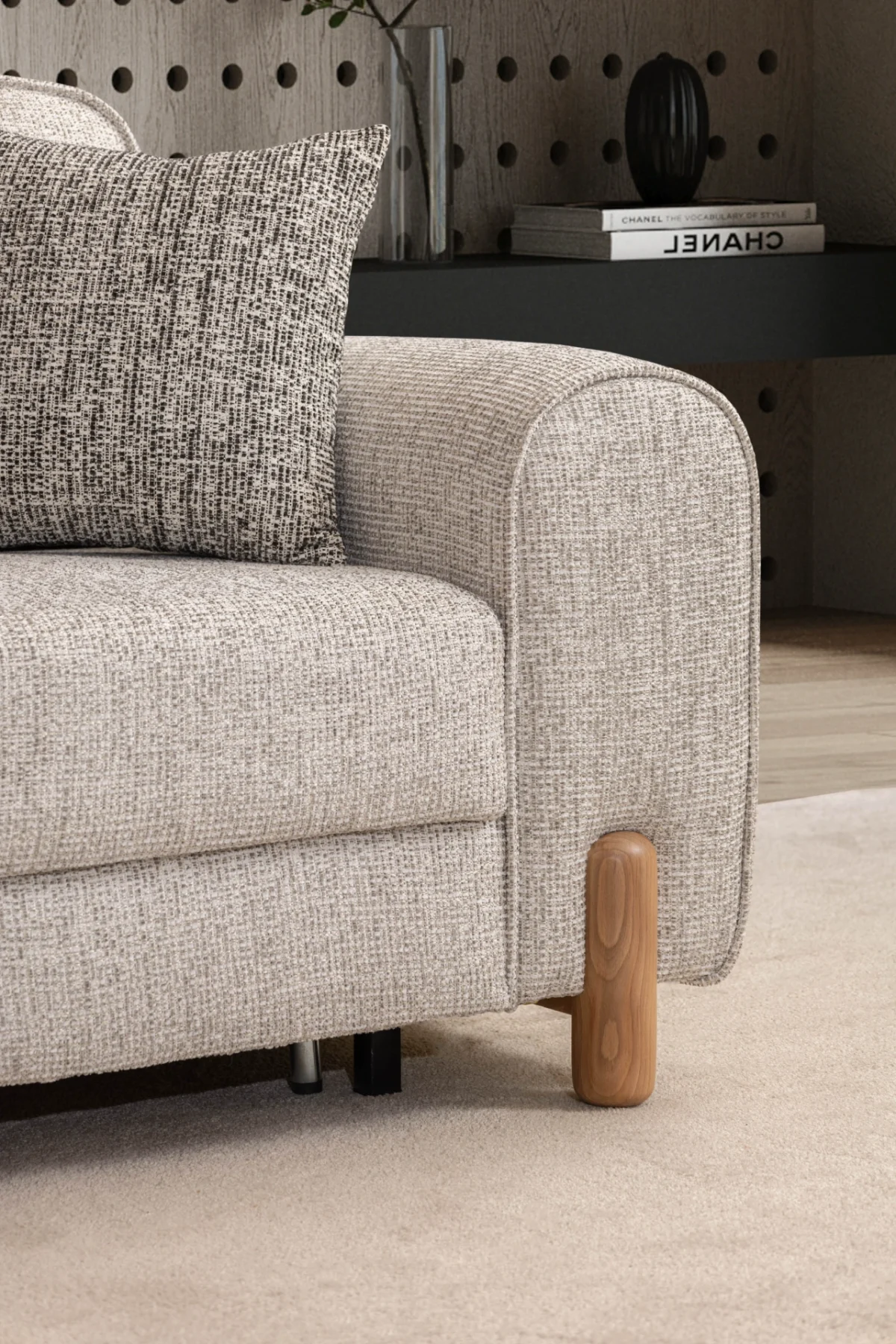 The Elina Sofa combines a simple and minimalist silhouette with rich tactile textures. With its ergonomic support and natural details, it creates the perfect focal point for any modern European home.
